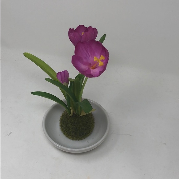 Faux Purple Flower in Porcelain White Tray - Picture 2 of 3